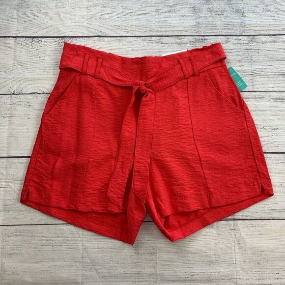 Maurices Shorts sz 0X High Rise Tie Front 4" Inseam Coral Pull on Belt New NWT - Picture 1 of 6